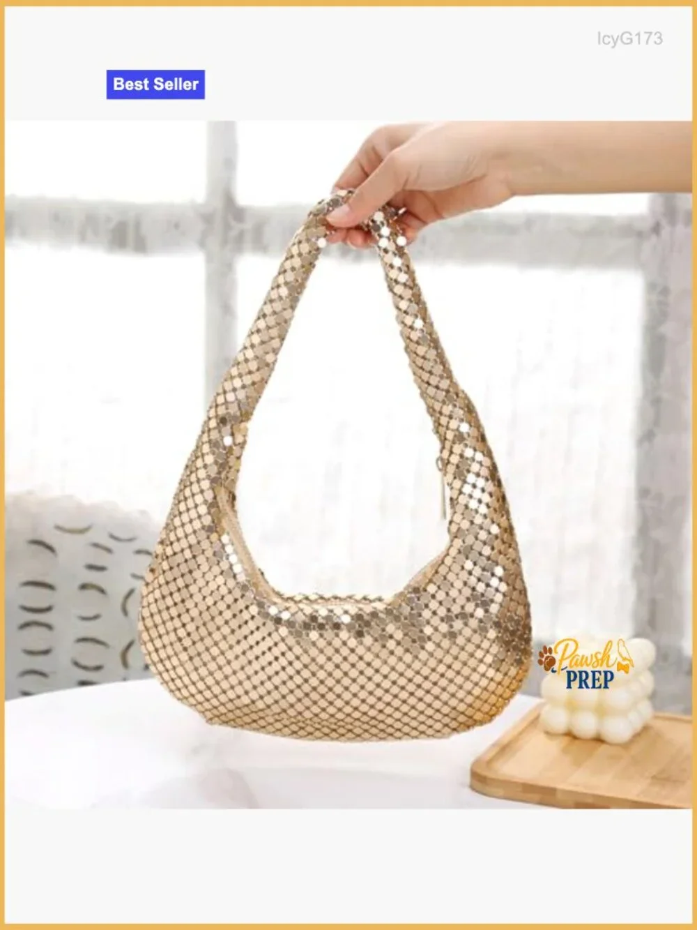 Metallic Moon-Shaped Hobo Bag for Evening Events